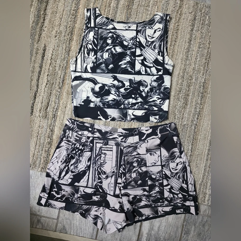 Blackmilk Marvel Black Widow Short Set Wifey Top M Rare Flawed Dollskill Comic - Picture 8 of 15